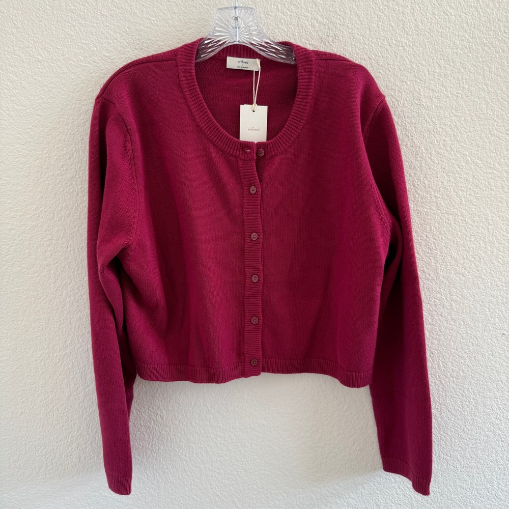 Wilfred Aritzia Sicily Cardigan Juicy Rose Pink Cotton Cashmere Cropped Sweater